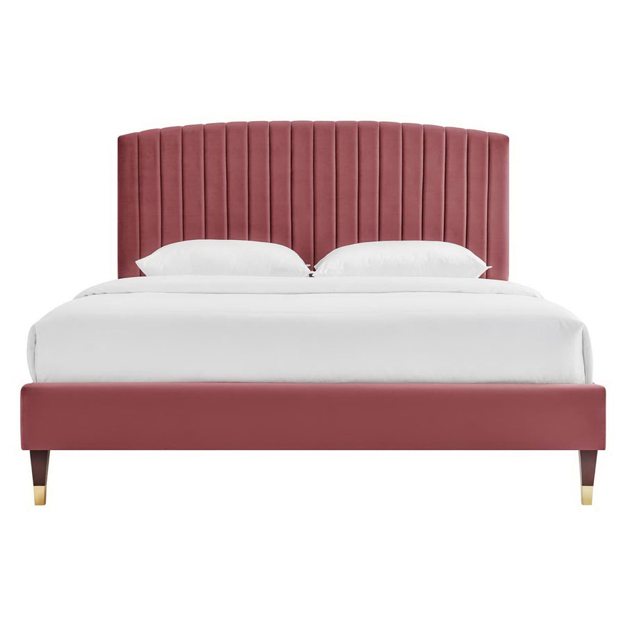 Villa Performance Velvet Queen Platform Bed in Dusty Rose