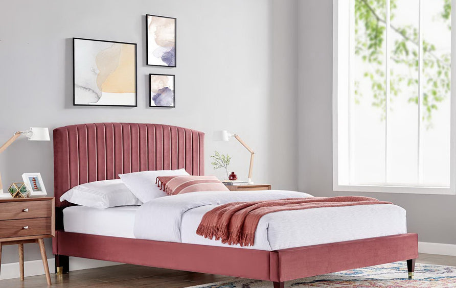 Villa Performance Velvet Queen Platform Bed in Dusty Rose