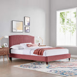 Villa Performance Velvet Queen Platform Bed in Dusty Rose