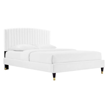 Alessi Performance Velvet Queen Platform Bed in White