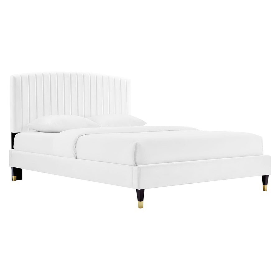 Villa Performance Velvet Queen Platform Bed in White