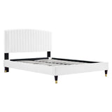 Villa Performance Velvet Queen Platform Bed in White
