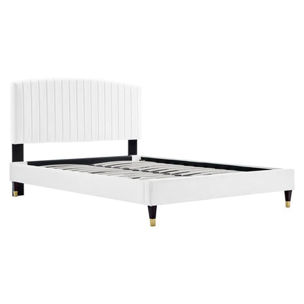 Alessi Performance Velvet Queen Platform Bed in White