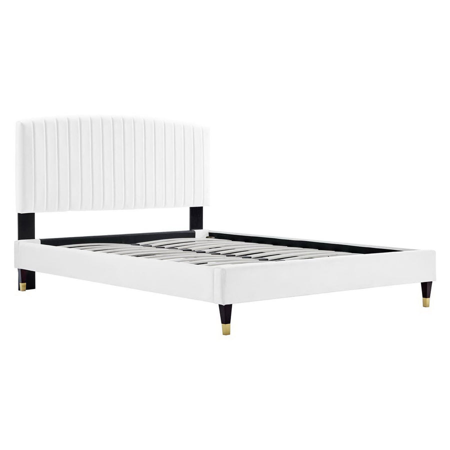 Villa Performance Velvet Queen Platform Bed in White