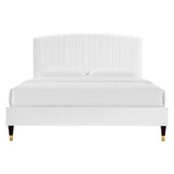 Villa Performance Velvet Queen Platform Bed in White