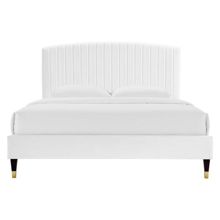 Alessi Performance Velvet Queen Platform Bed in White