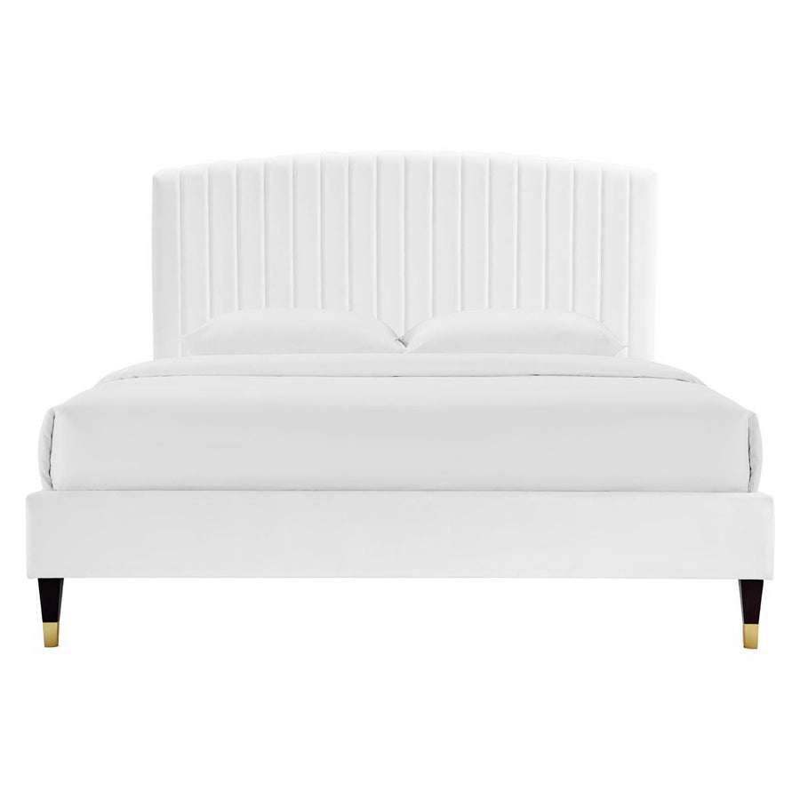 Villa Performance Velvet Queen Platform Bed in White