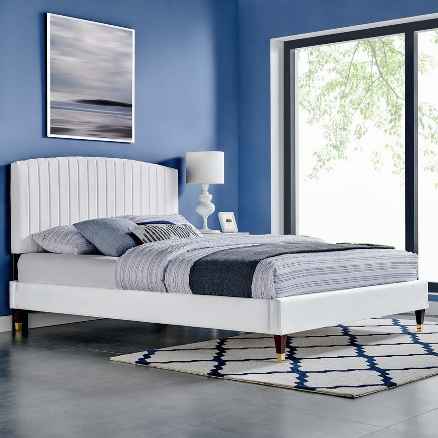Villa Performance Velvet Queen Platform Bed in White