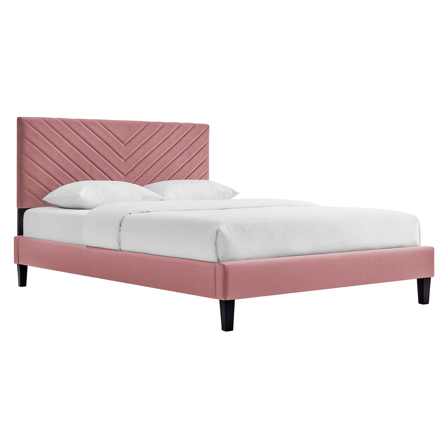Roxanne Tapered Wood Leg Performance Velvet Queen Platform Bed by Furniture For America