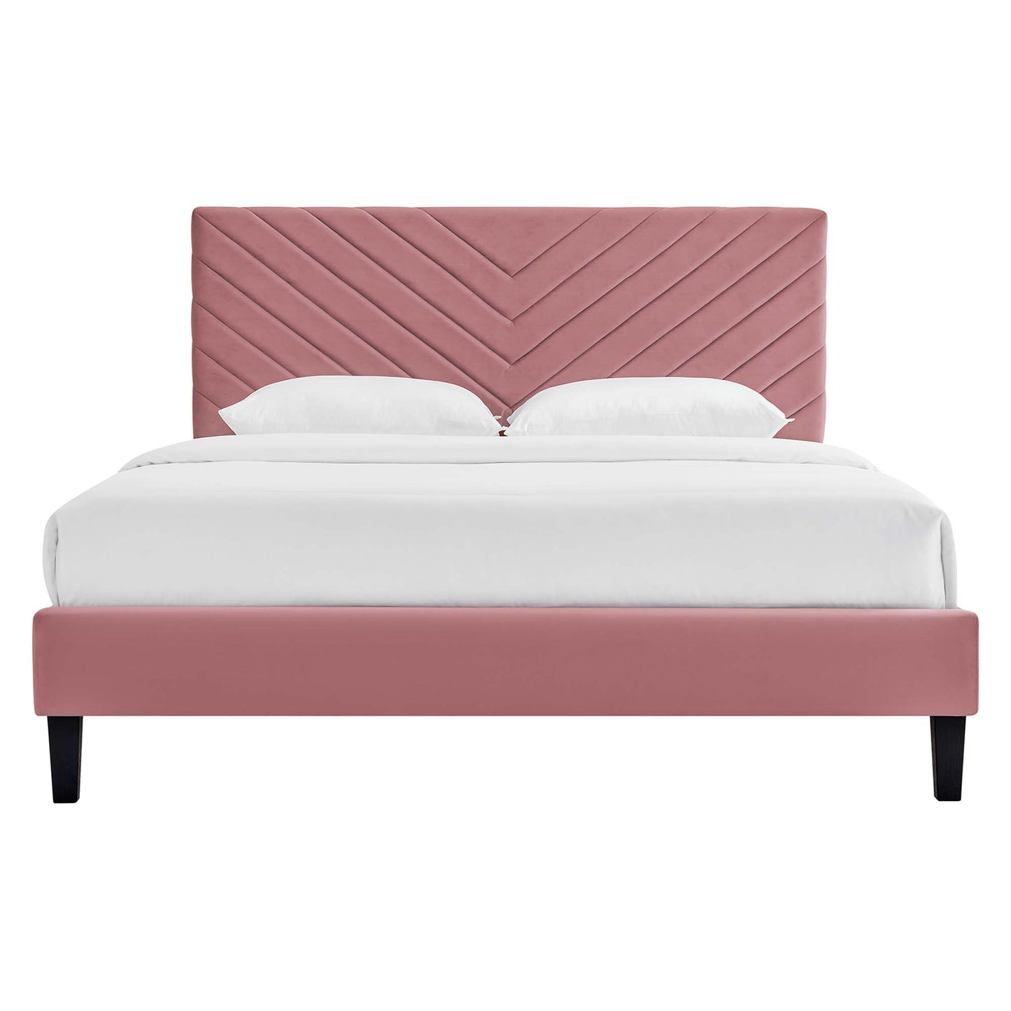 Roxanne Tapered Wood Leg Performance Velvet Queen Platform Bed by Furniture For America
