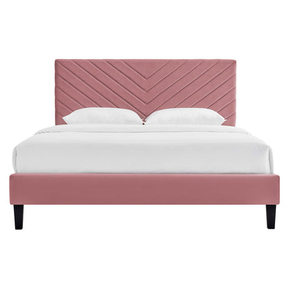 Roxanne Tapered Wood Leg Performance Velvet Queen Platform Bed by Furniture For America