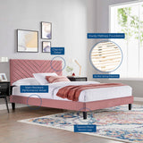 Tartan Tapered Wood Leg Performance Velvet Queen Platform Bed in Dusty Rose