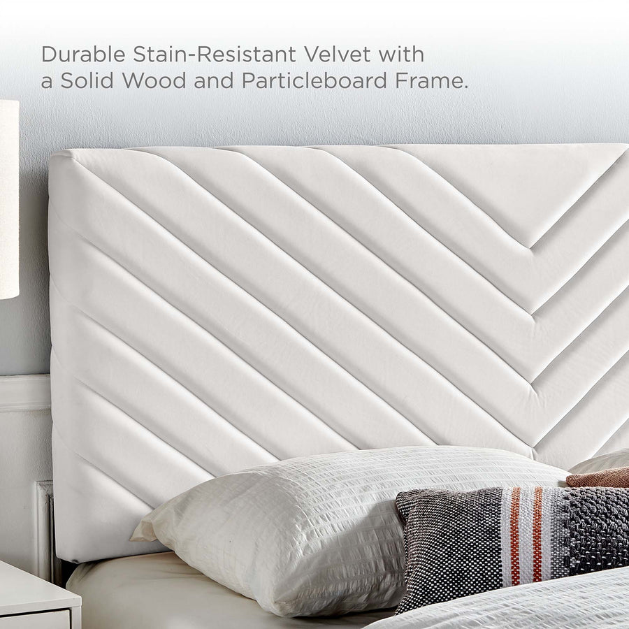 Tartan Tapered Wood Leg Performance Velvet Queen Platform Bed in White