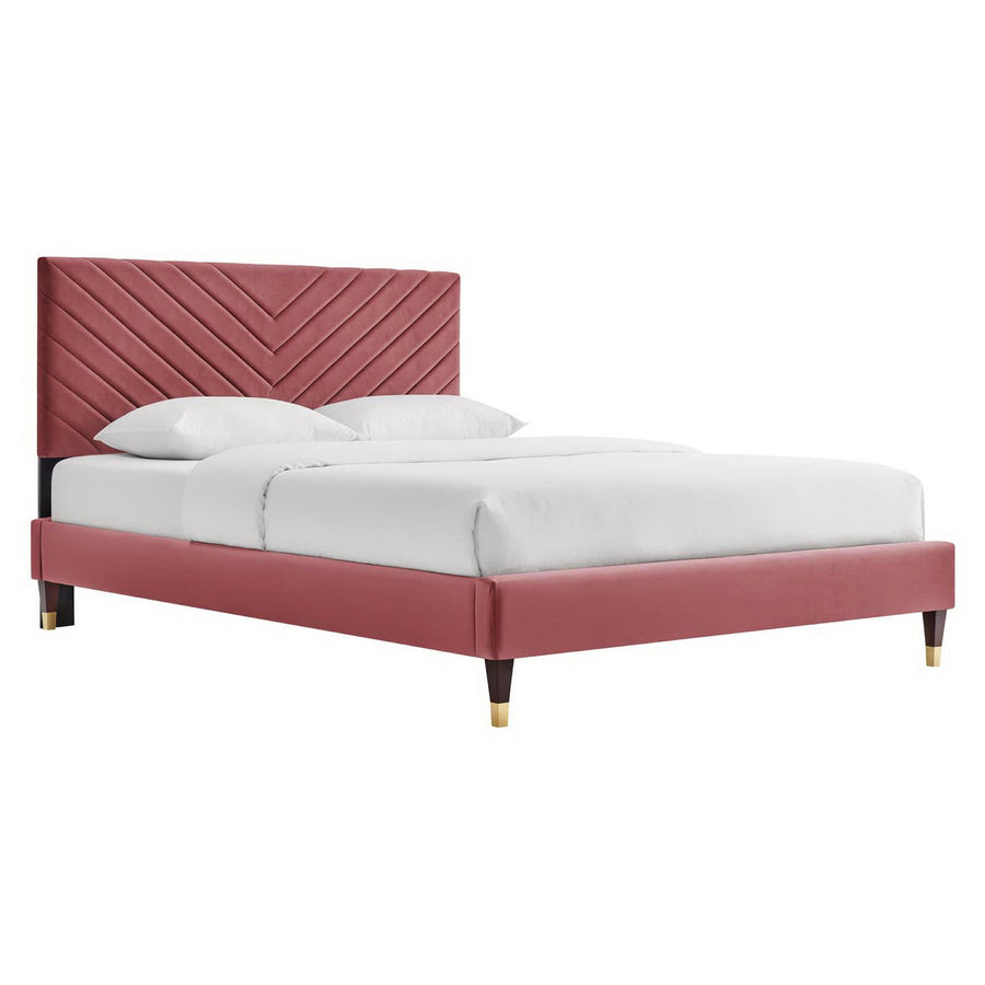 Tartan Performance Velvet Queen Platform Bed in Dusty Rose