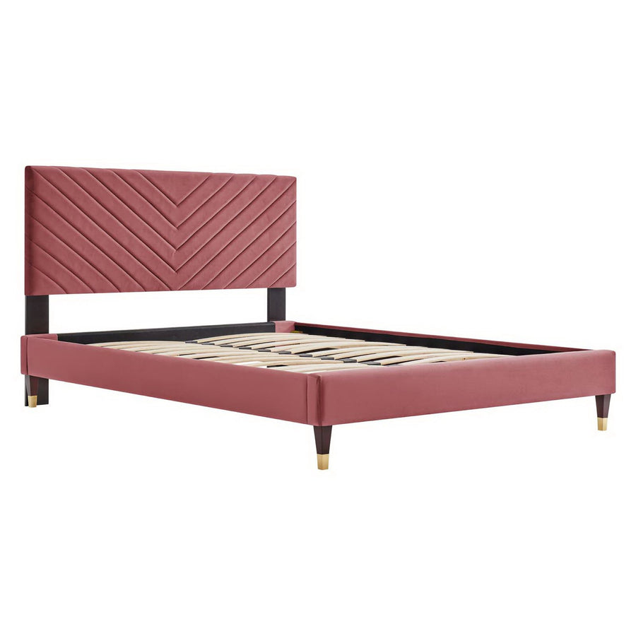 Tartan Performance Velvet Queen Platform Bed in Dusty Rose