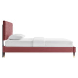 Tartan Performance Velvet Queen Platform Bed in Dusty Rose