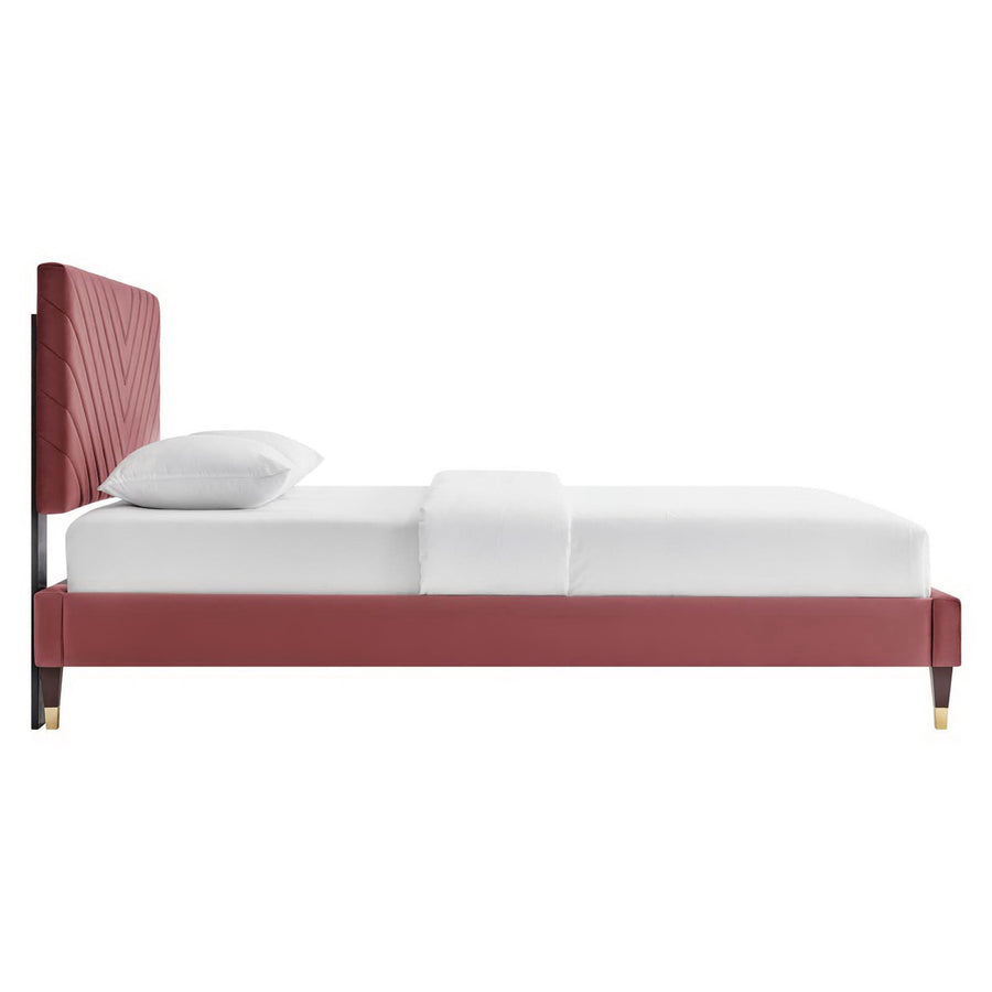 Tartan Performance Velvet Queen Platform Bed in Dusty Rose
