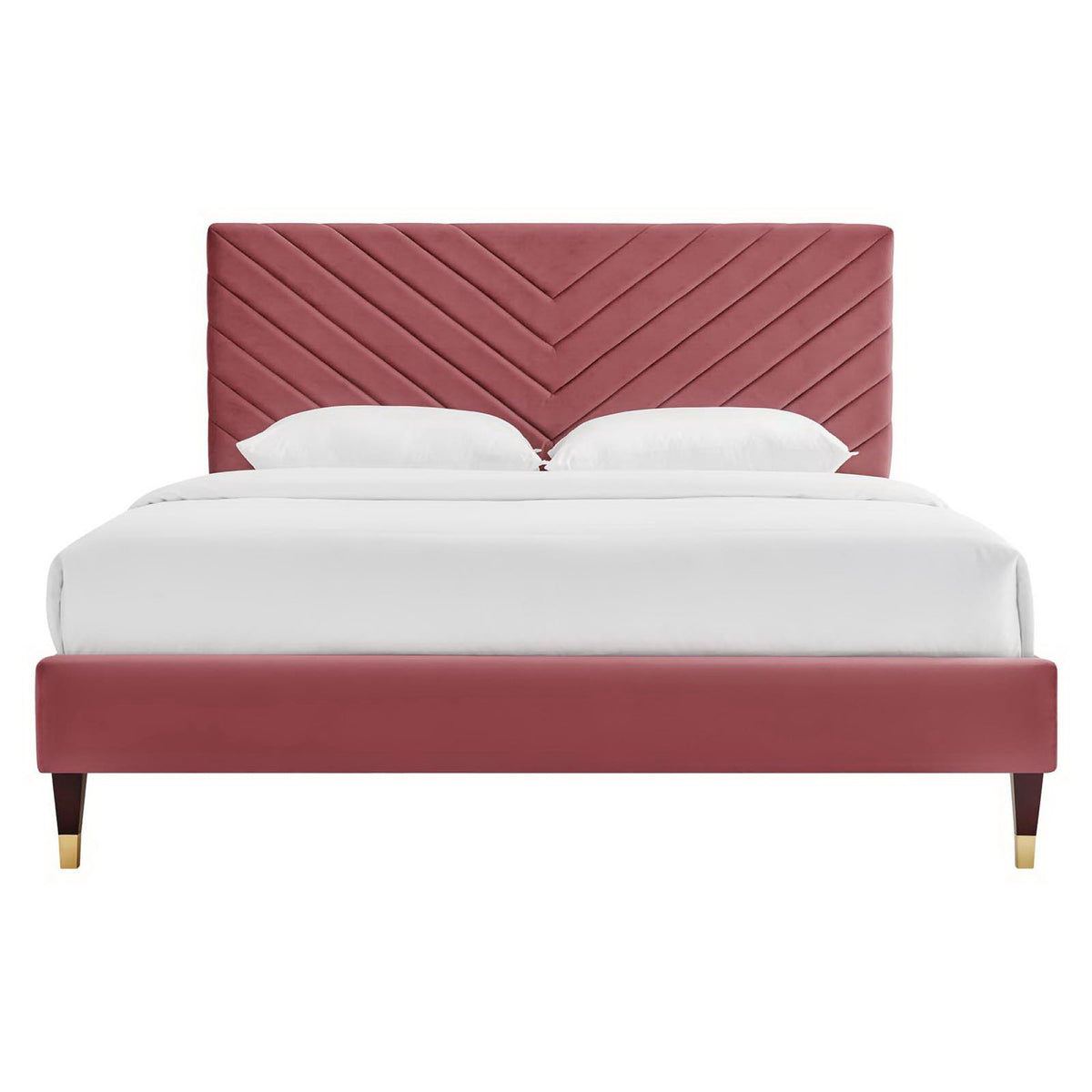 Roxanne Performance Velvet Queen Platform Bed in Dusty Rose