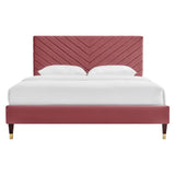 Tartan Performance Velvet Queen Platform Bed in Dusty Rose