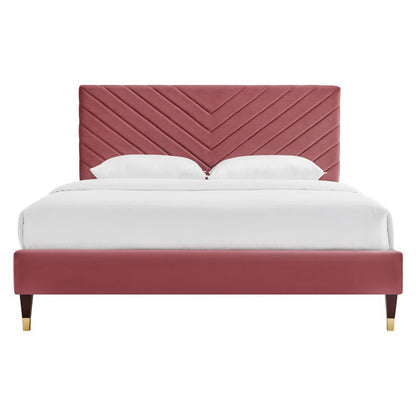 Roxanne Performance Velvet Queen Platform Bed by Furniture For America