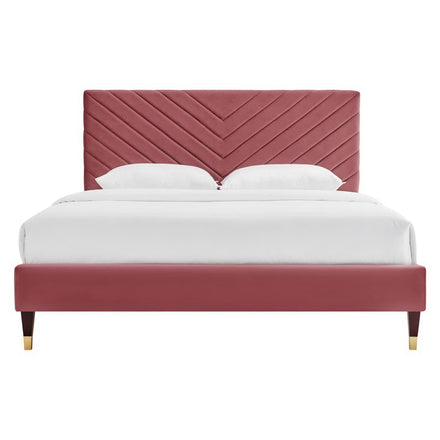 Roxanne Performance Velvet Queen Platform Bed in Dusty Rose