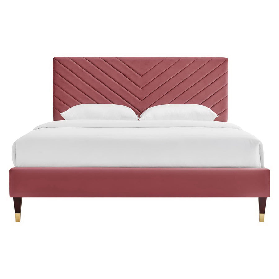Tartan Performance Velvet Queen Platform Bed in Dusty Rose