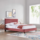 Tartan Performance Velvet Queen Platform Bed in Dusty Rose