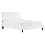 Tartan Performance Velvet Queen Platform Bed in White