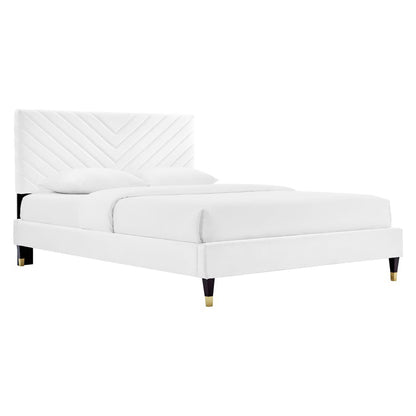 Roxanne Performance Velvet Queen Platform Bed by Furniture For America
