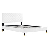 Tartan Performance Velvet Queen Platform Bed in White