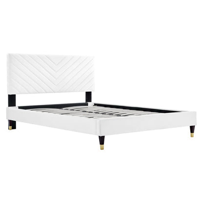 Roxanne Performance Velvet Queen Platform Bed by Furniture For America