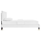 Tartan Performance Velvet Queen Platform Bed in White