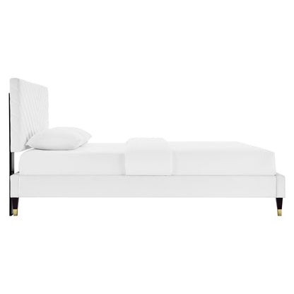 Roxanne Performance Velvet Queen Platform Bed by Furniture For America