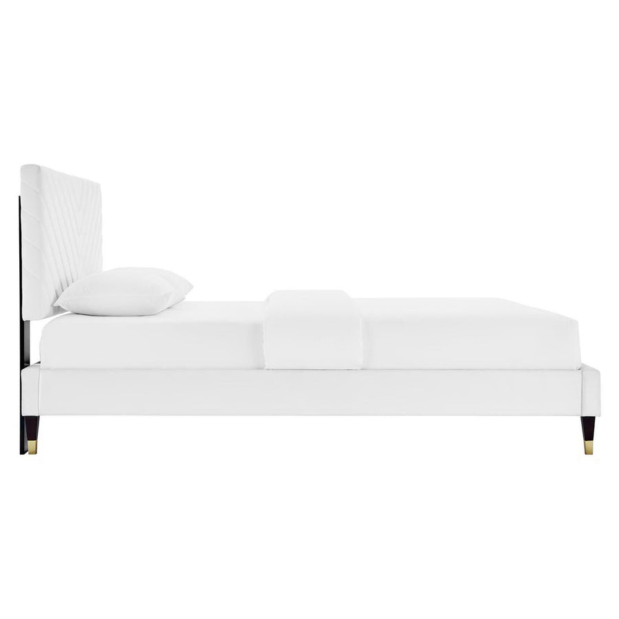 Tartan Performance Velvet Queen Platform Bed in White
