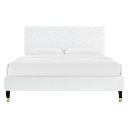 Roxanne Performance Velvet Queen Platform Bed by Furniture For America