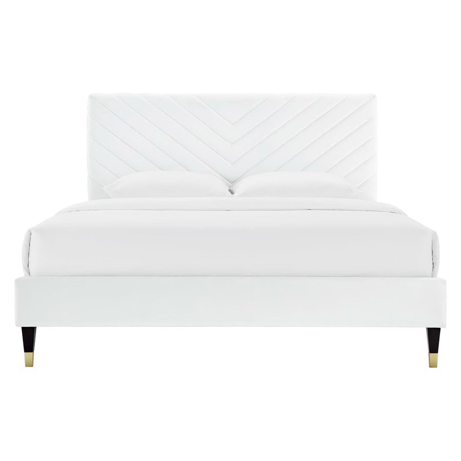 Tartan Performance Velvet Queen Platform Bed in White