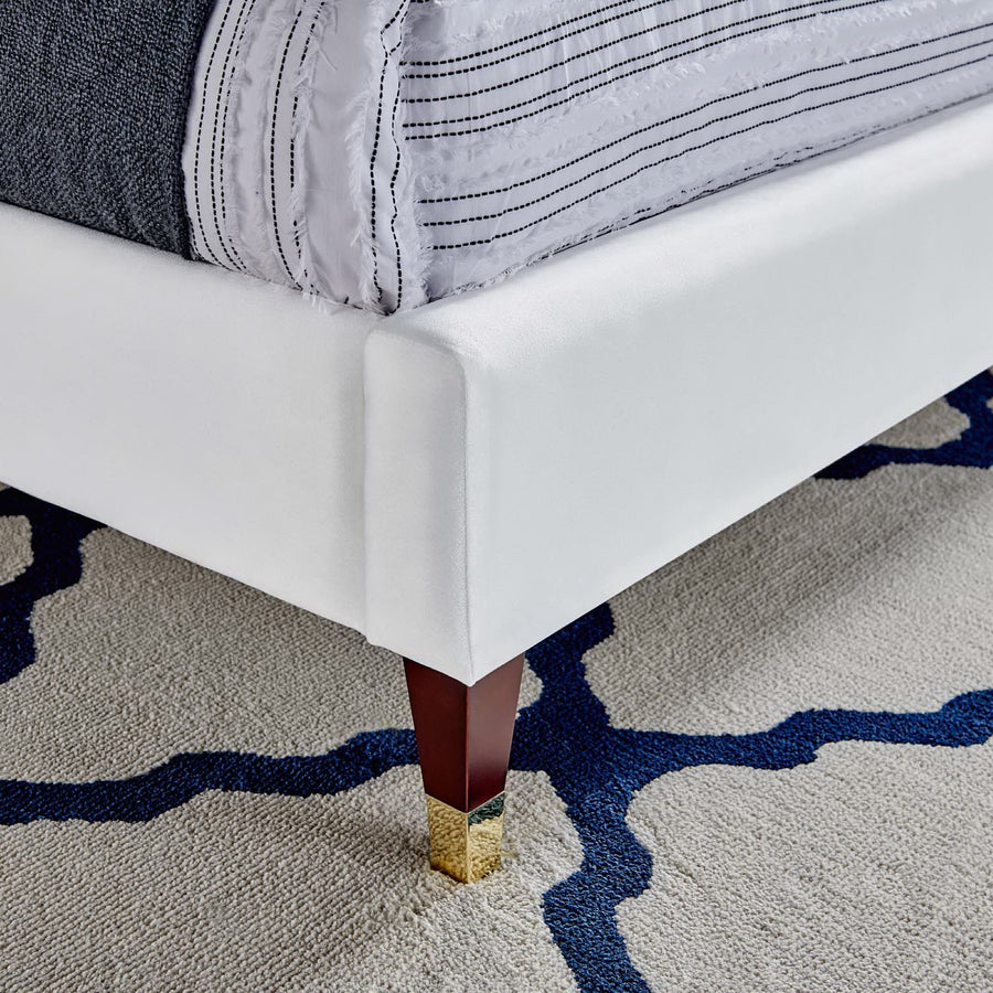 Tartan Performance Velvet Queen Platform Bed in White