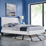 Tartan Performance Velvet Queen Platform Bed in White