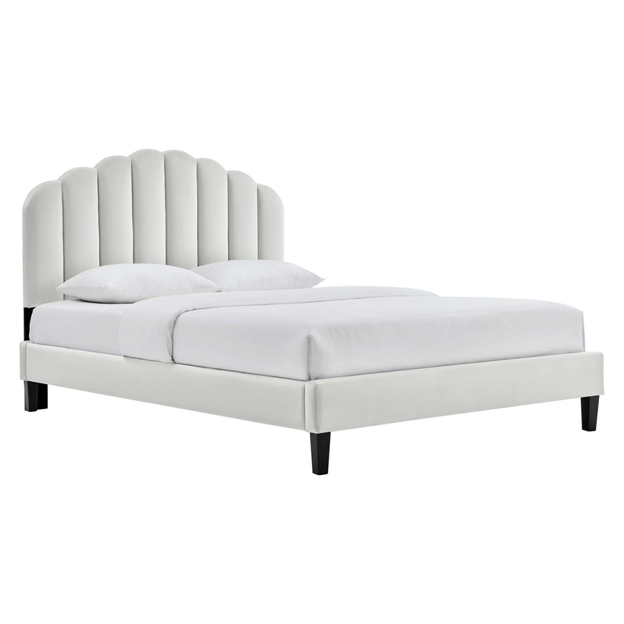 Dome Tapered Wood Leg Performance Velvet Queen Platform Bed in Light Gray