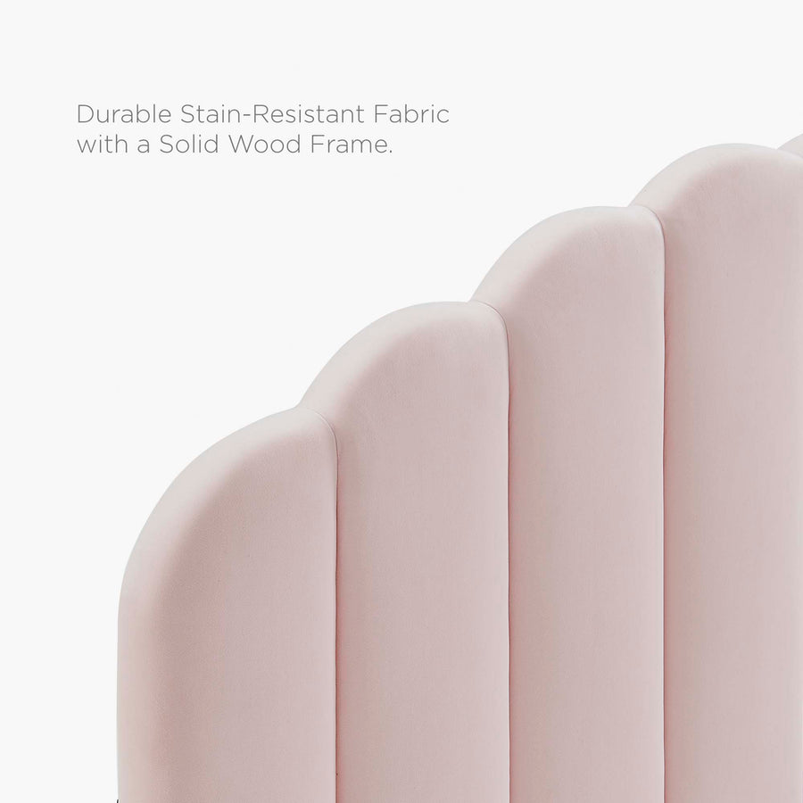 Dome Tapered Wood Leg Performance Velvet Queen Platform Bed in Pink