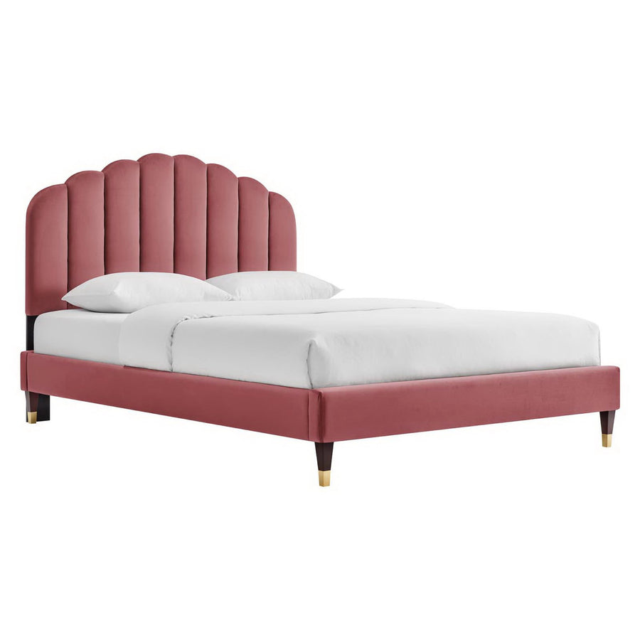Dome Performance Velvet Queen Platform Bed in Dusty Rose