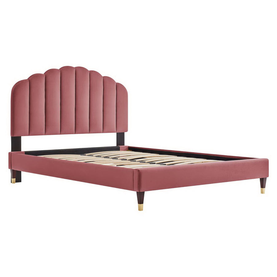Dome Performance Velvet Queen Platform Bed in Dusty Rose