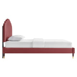 Dome Performance Velvet Queen Platform Bed in Dusty Rose
