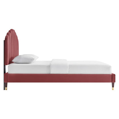 Daisy Performance Velvet Queen Platform Bed by Furniture For America