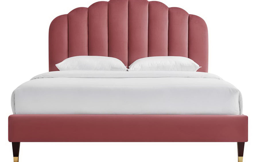 Dome Performance Velvet Queen Platform Bed in Dusty Rose