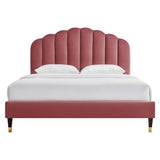 Dome Performance Velvet Queen Platform Bed in Dusty Rose