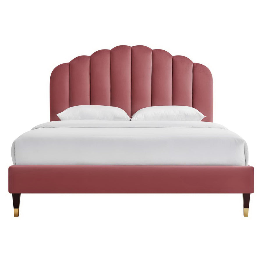 Dome Performance Velvet Queen Platform Bed in Dusty Rose