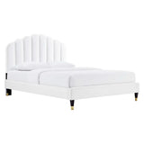 Dome Performance Velvet Queen Platform Bed in White