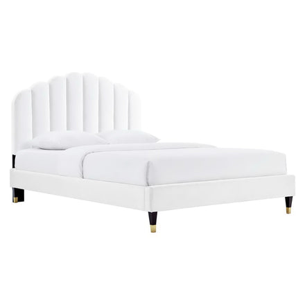 Daisy Performance Velvet Queen Platform Bed in White