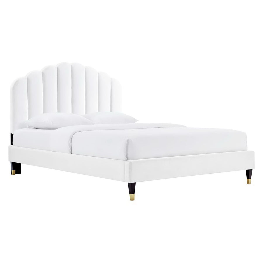 Dome Performance Velvet Queen Platform Bed in White